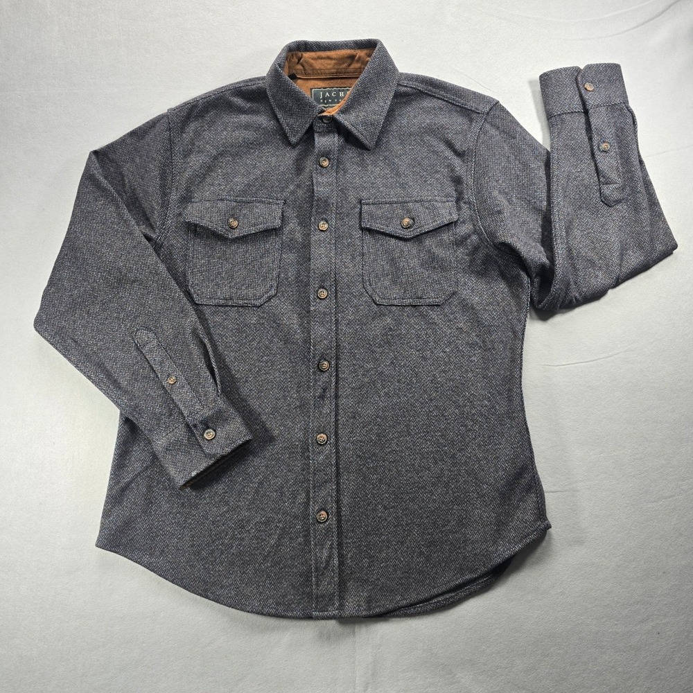 Jachs New York Mens Gray Herringbone Shirt Jacket Corduroy Trim Large 1906349